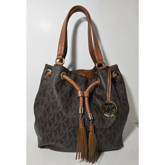 Michael Kors Handbags - MICHAEL Michael Kors MARINA Hobo Bag Signature Canvas Tassel Drawstring Large